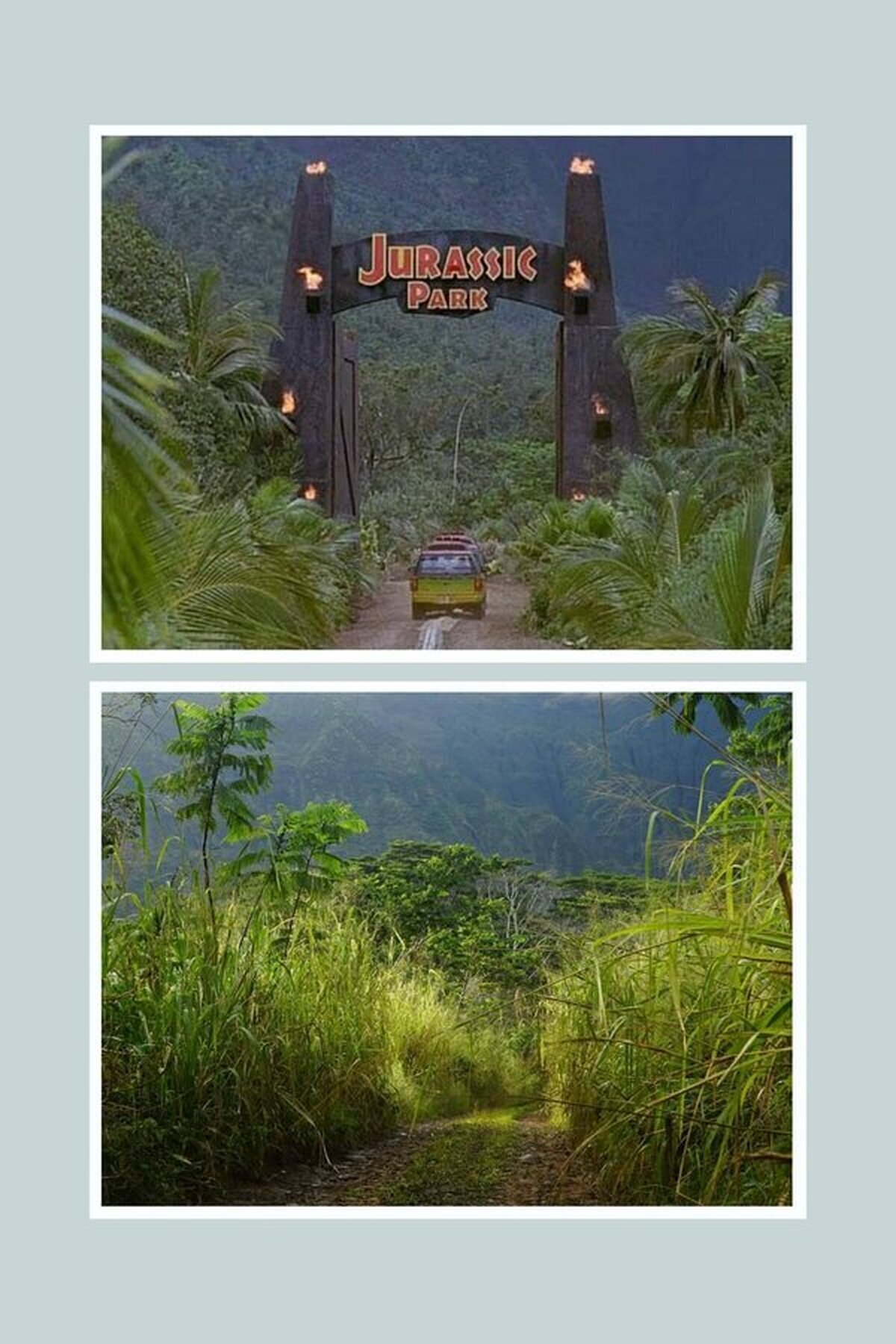 "Jurassic park" El set location del portón donde se filmo la película de spielberg, en kauai Hawaii, y como se ve ahora (1993-2024)  