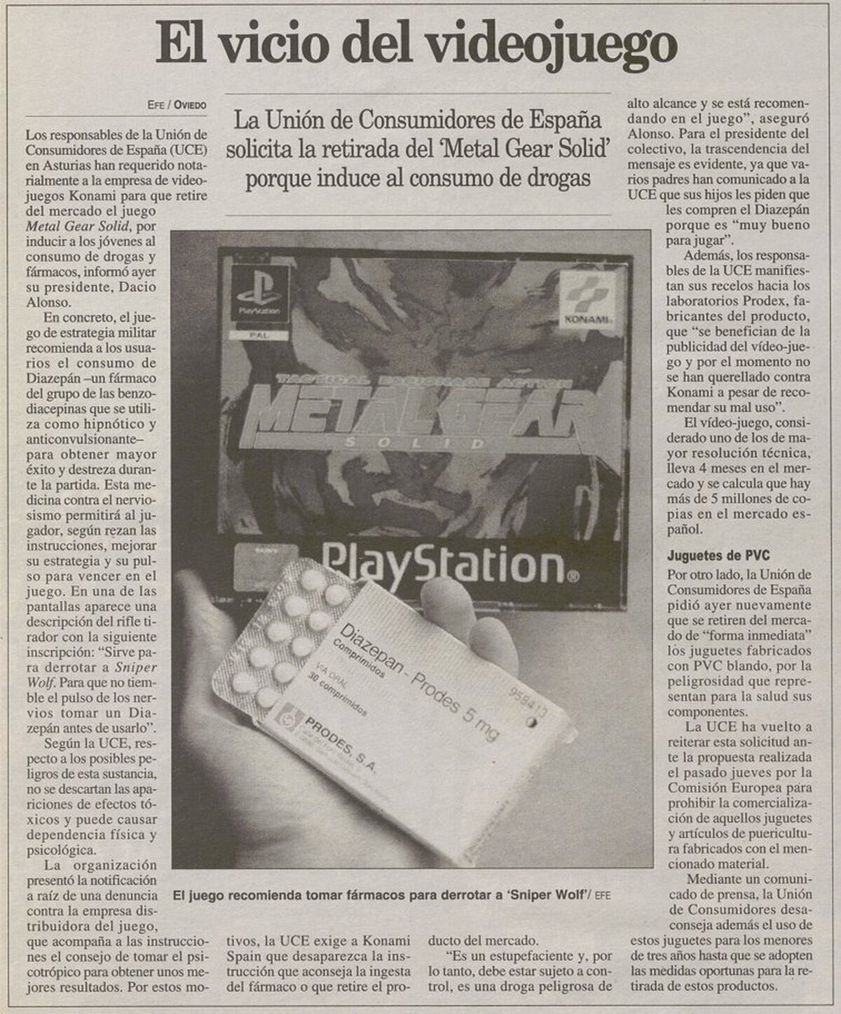 ¿Recordáis cuando quisieron retirar METAL GEAR SOLID  del mercado por la polémica con el Diazepam?