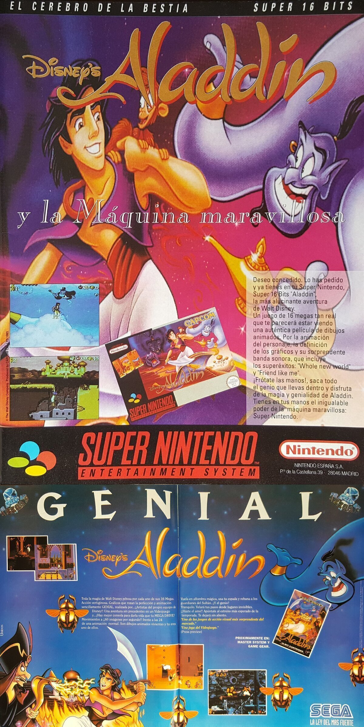 ¿Qué publicidad de Aladdín es mejor, Super Nintendo o Mega Drive?