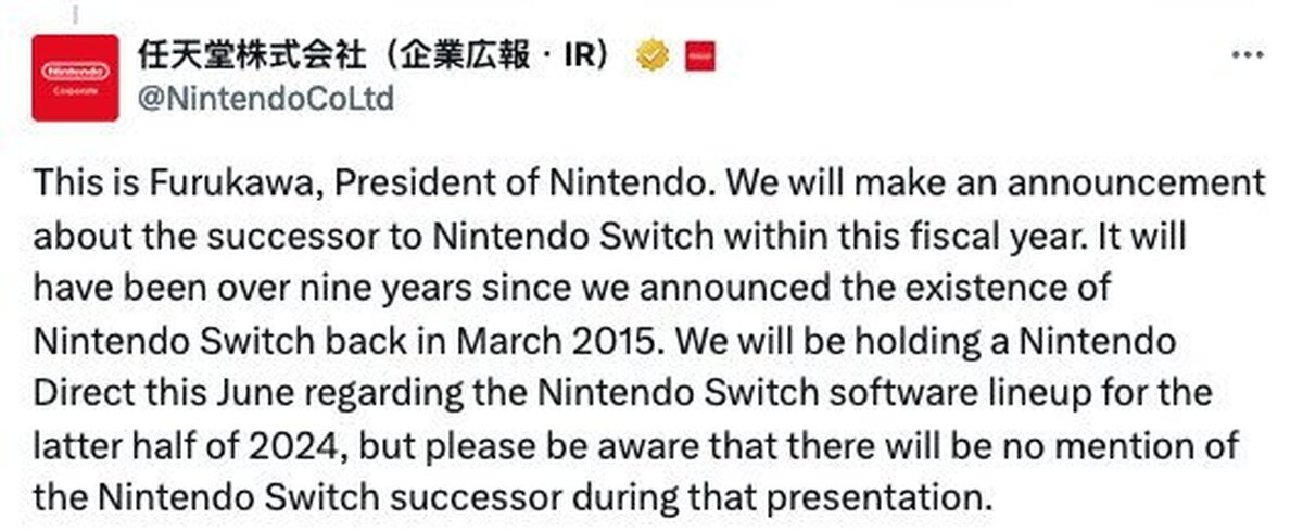 Nintendo pone fecha al anuncio de Switch 2 y confirma un Direct para junio