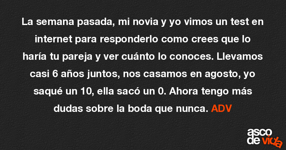 La semana pasada, mi novia y yo vimos un test en internet para respond... La semana pasada, mi novia y yo vimos un test en internet para respond...