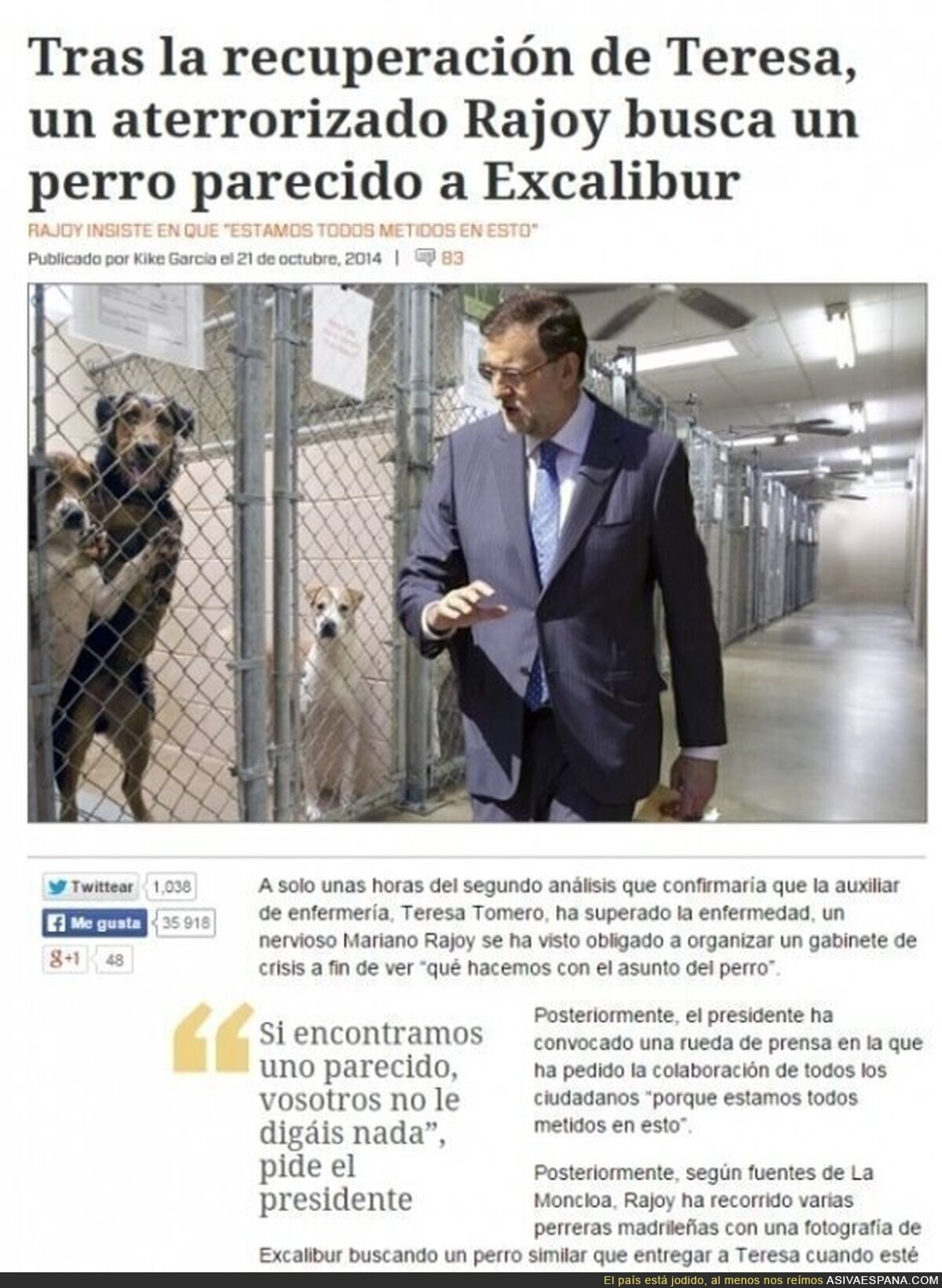 HOY, EN CUARTO MILENIO - Mariano Rajoy asumirá las responsabilidades y pondrá solución al problema