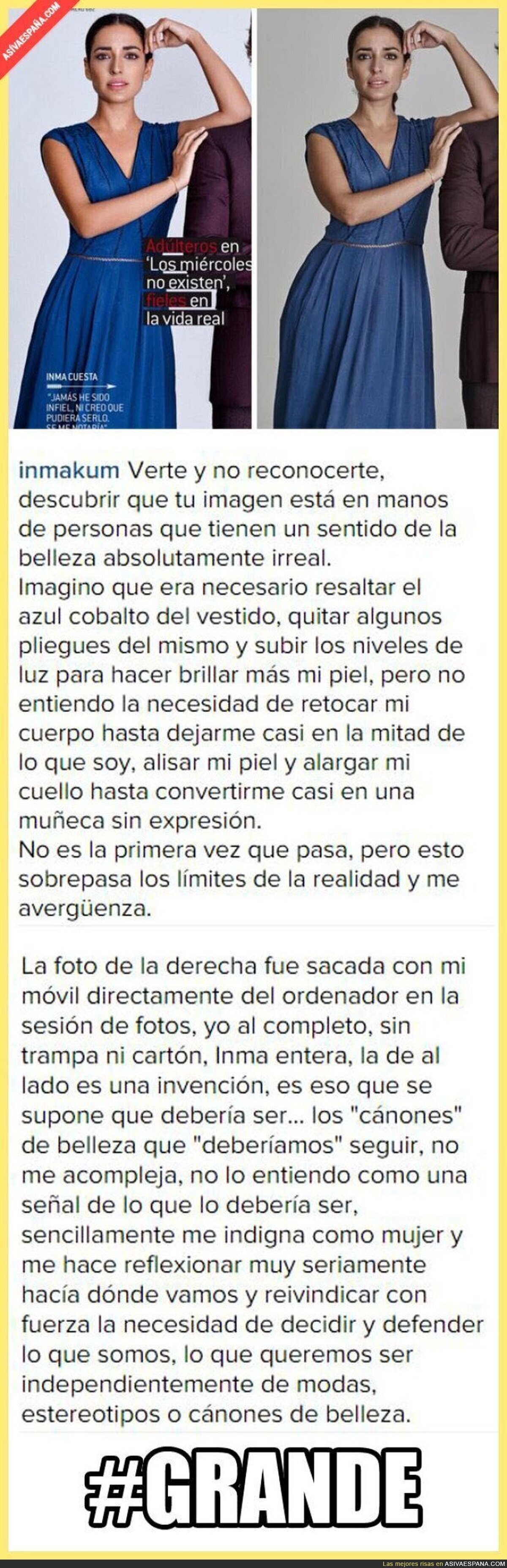 La actriz Inma Cuesta se indigna después de que le hayan retocado excesivamente en una fotografía