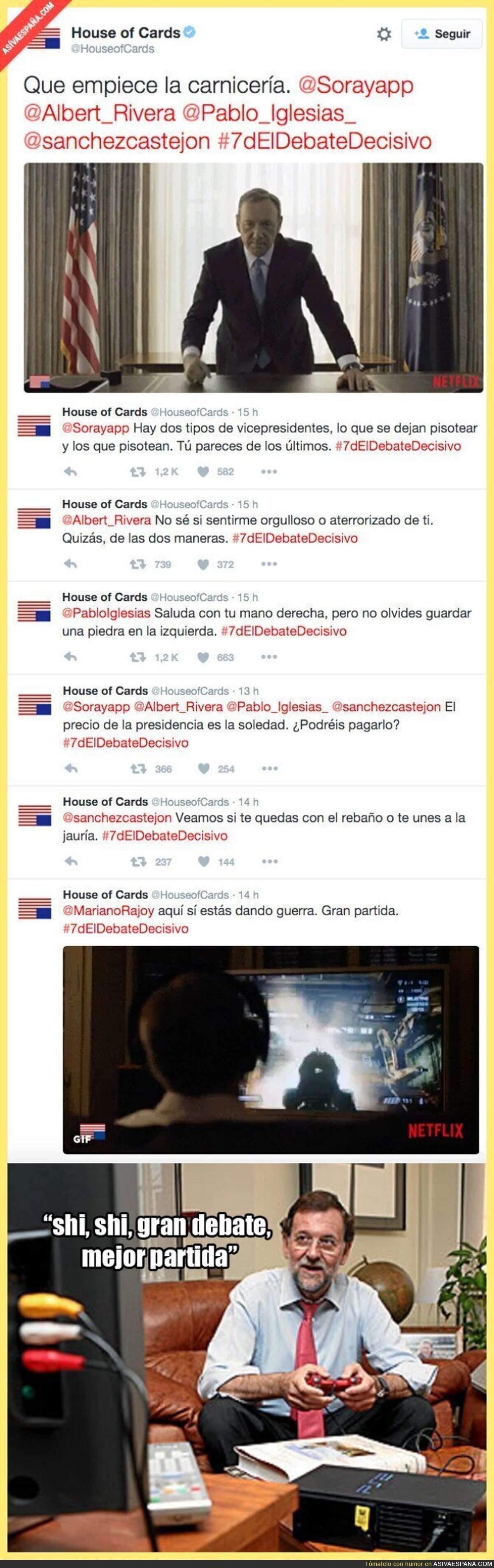 La cuenta de Twitter de House of Cards sorprendió a todos comentando el debate. Atención a sus tuits