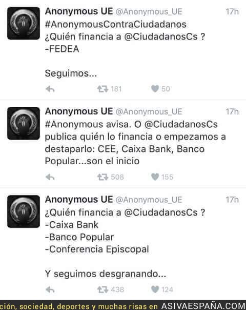 28931 - Anonymous le declara la guerra a Ciudadanos. Ojo a los datos que sacan de la financiación