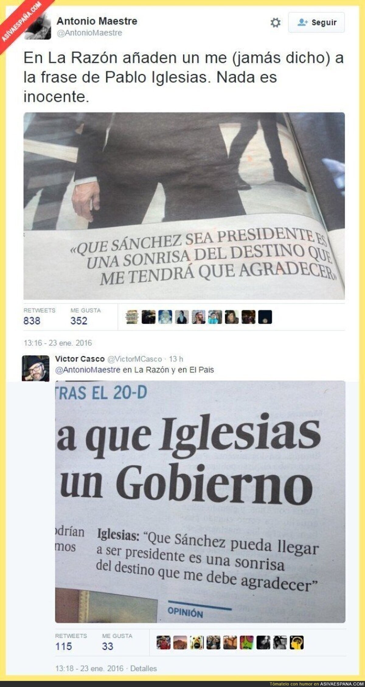Periodismo de primera, cambian una palabra y con ello el contexto