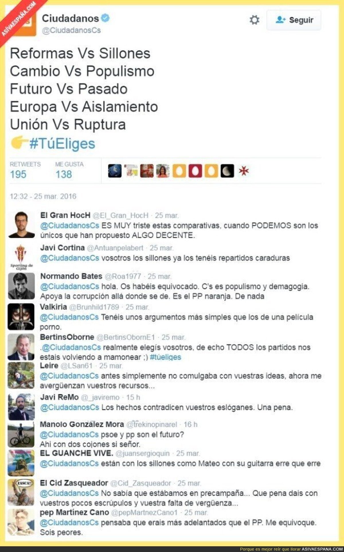 Ciudadanos repite sus tuits pero esta vez las críticas son más contundentes
