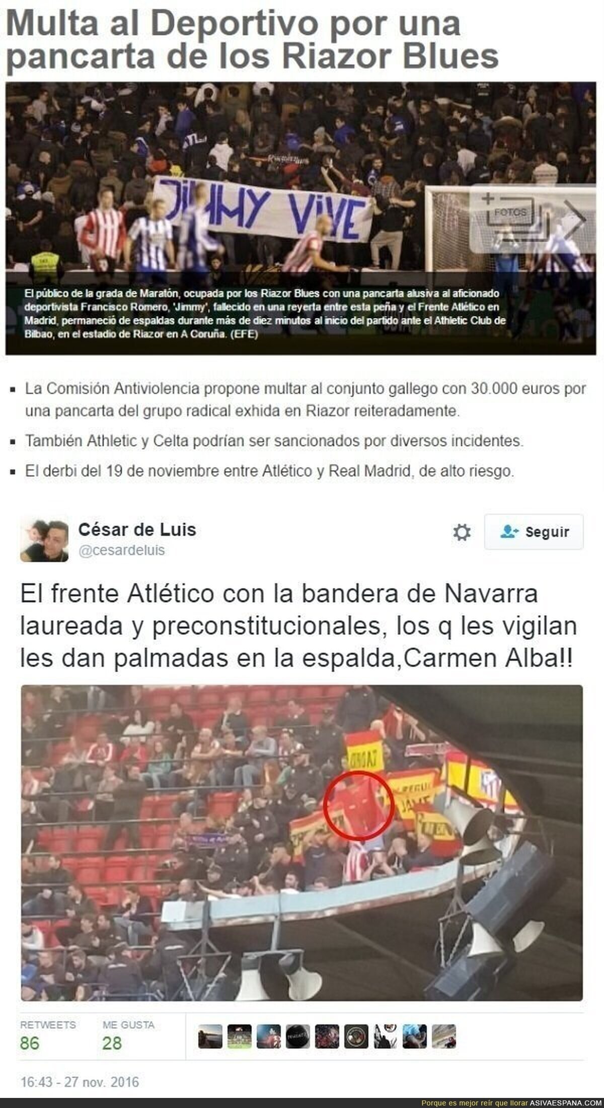 El doble rasero con las pancartas de los ultras 