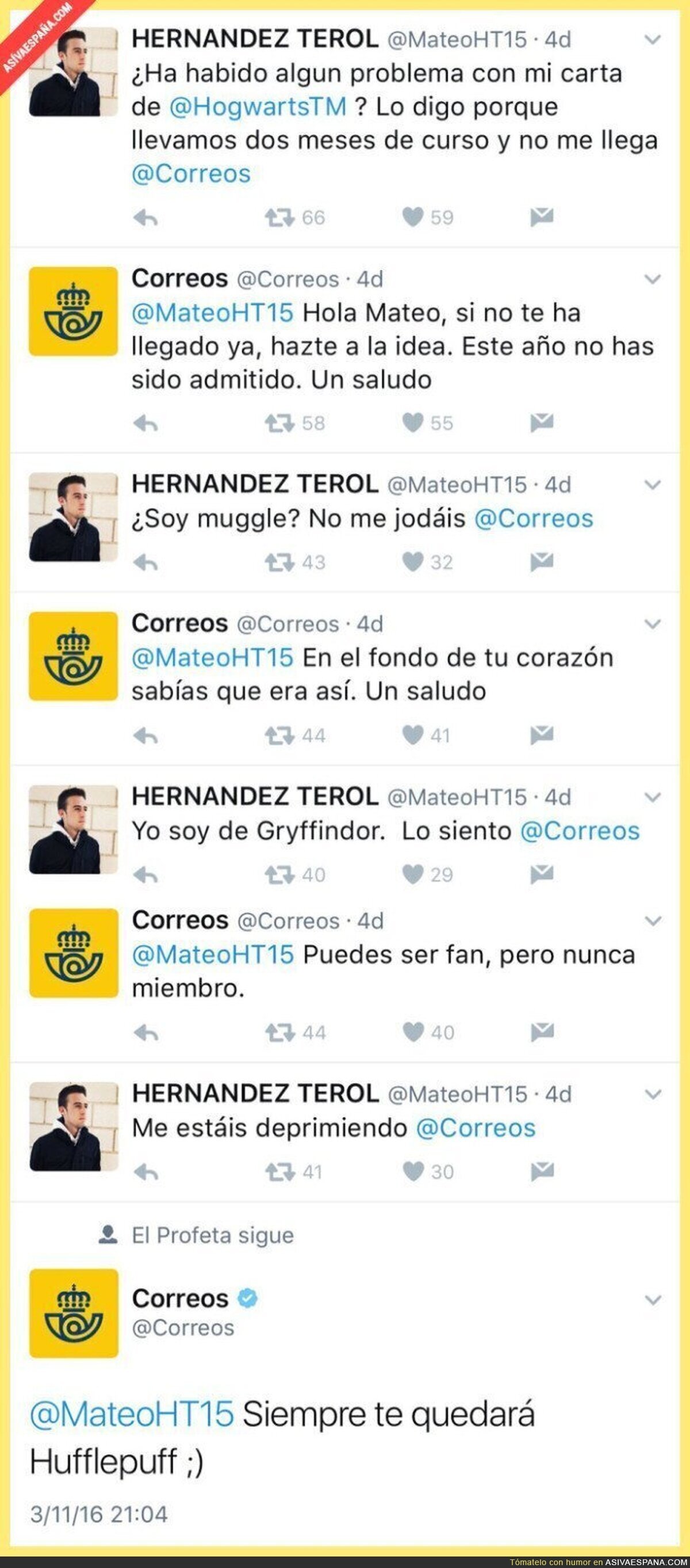 La genial conversación entre una persona que buscaba su carta de Hogwarts y el CM de Correos