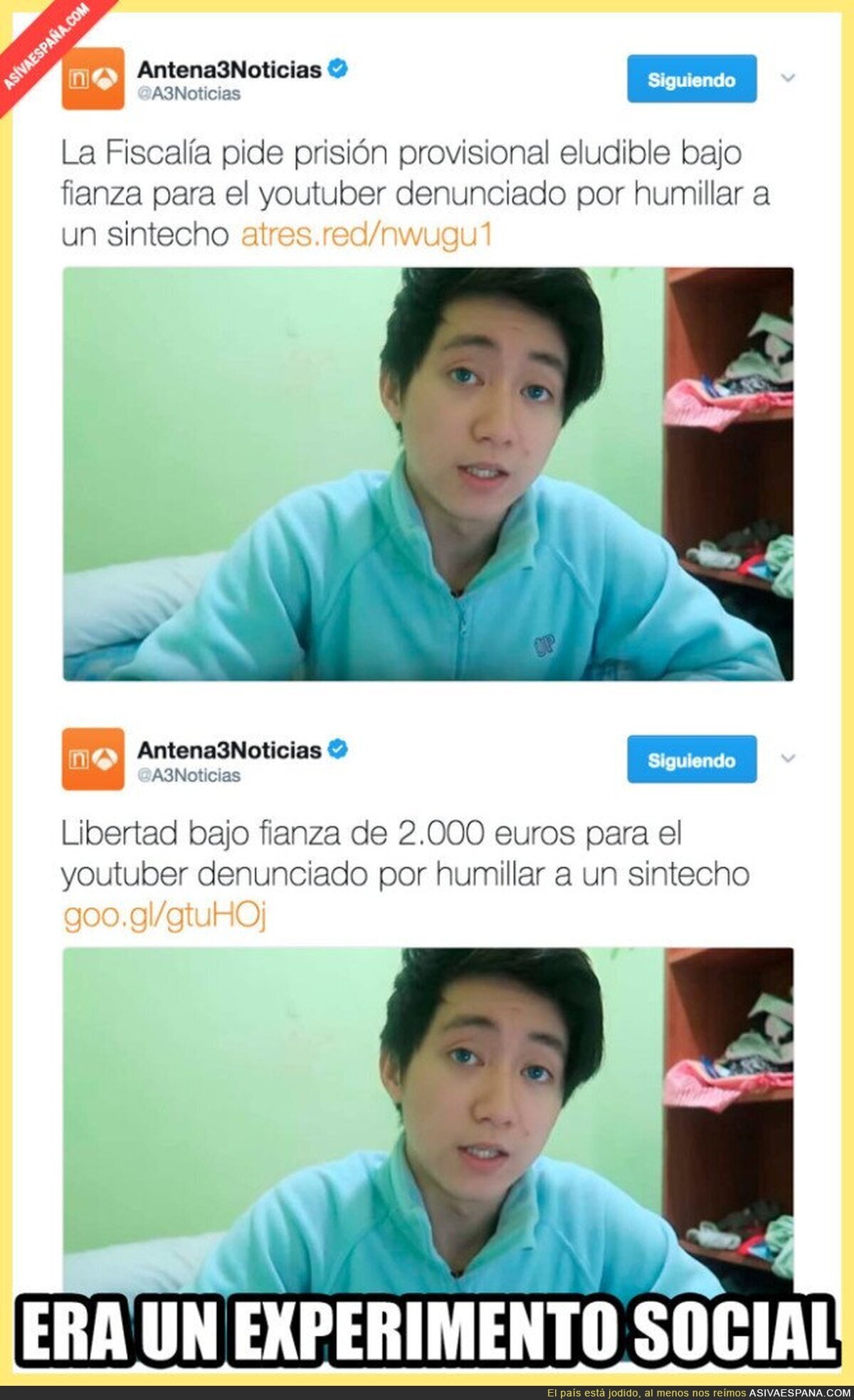 La jueza pone una fianza contra ReSeT, el youtuber que humilló a un mendigo