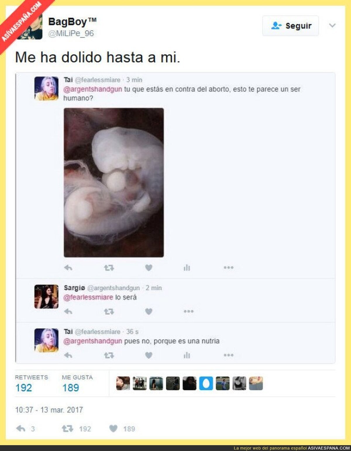 Una persona contra el aborto