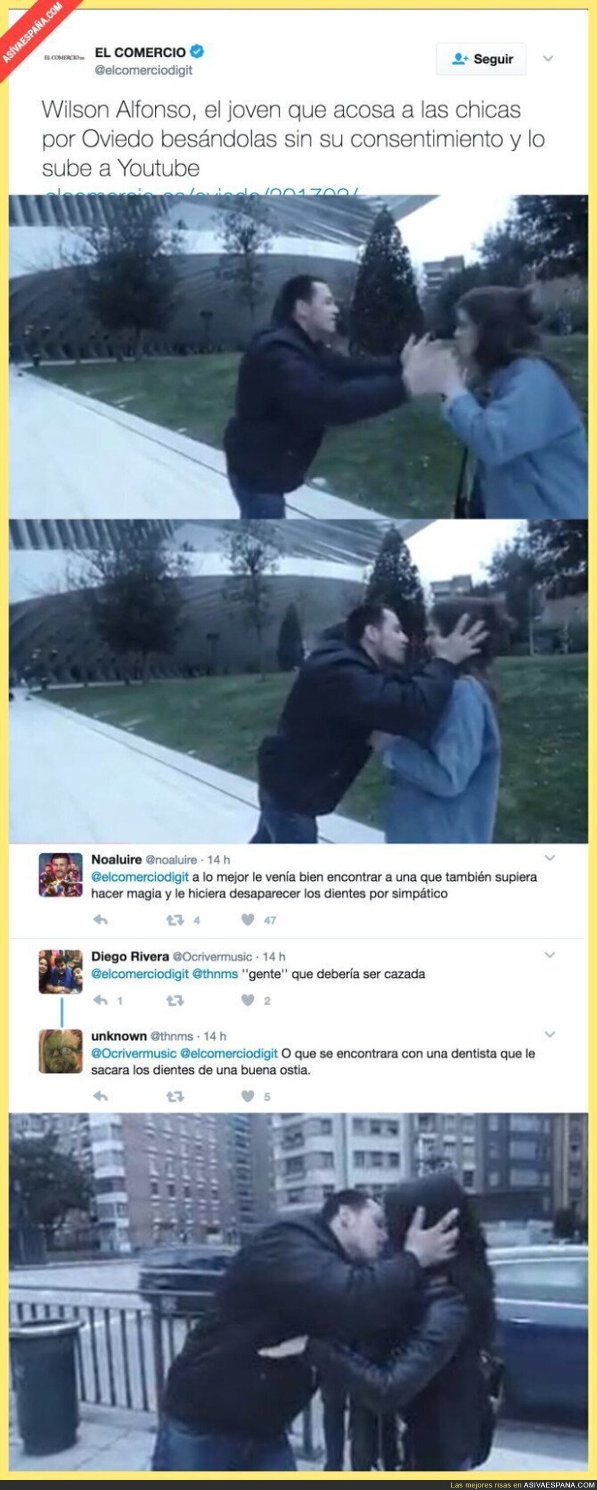 'Wilson Alfonso' el youtuber que acosa a mujeres en las calles de Oviedo besándolas a la fuerza