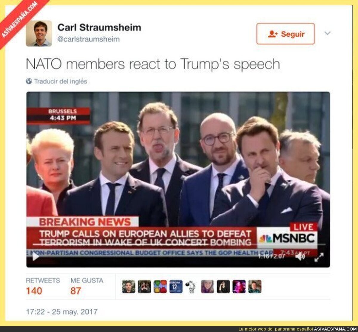 La cara de Rajoy que est&aacute; dando la vuelta al Mundo mientras hablaba Trump