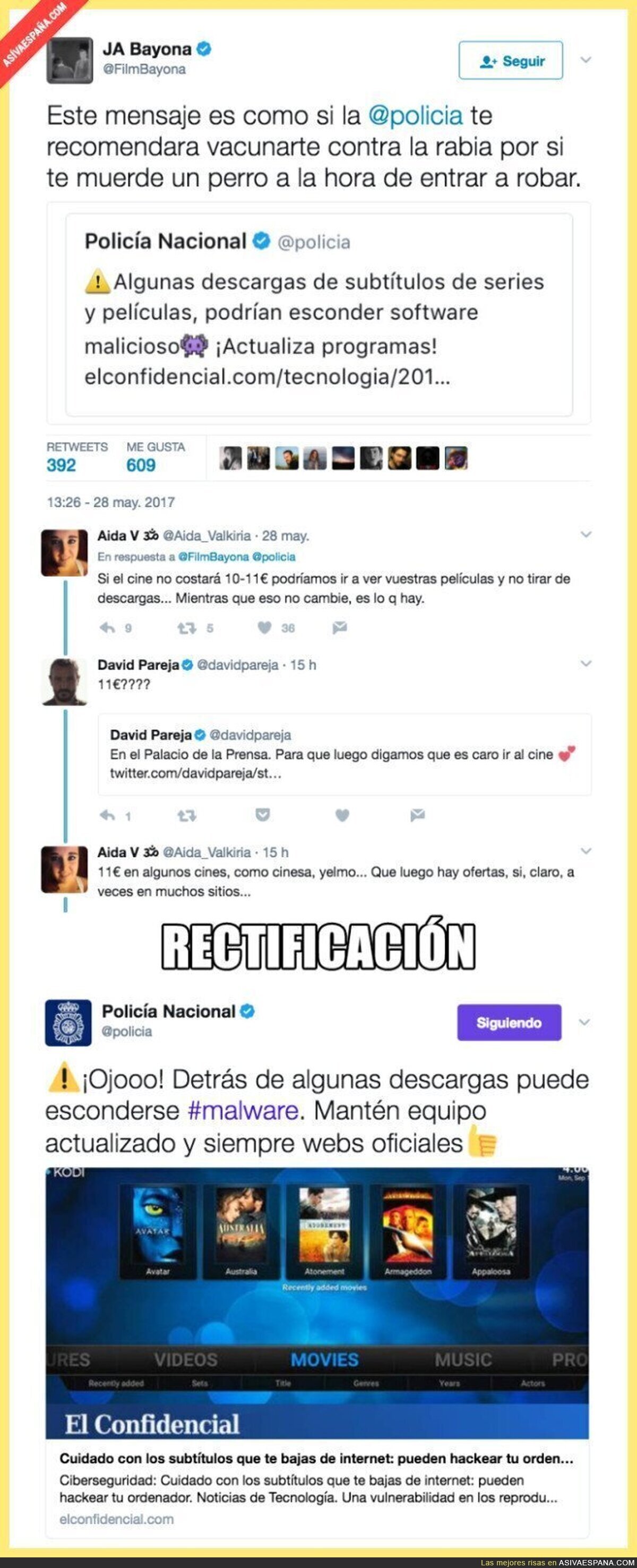 El polémico mensaje de la Policía sobre los subtítulos de películas que ha indignado a JA Bayona