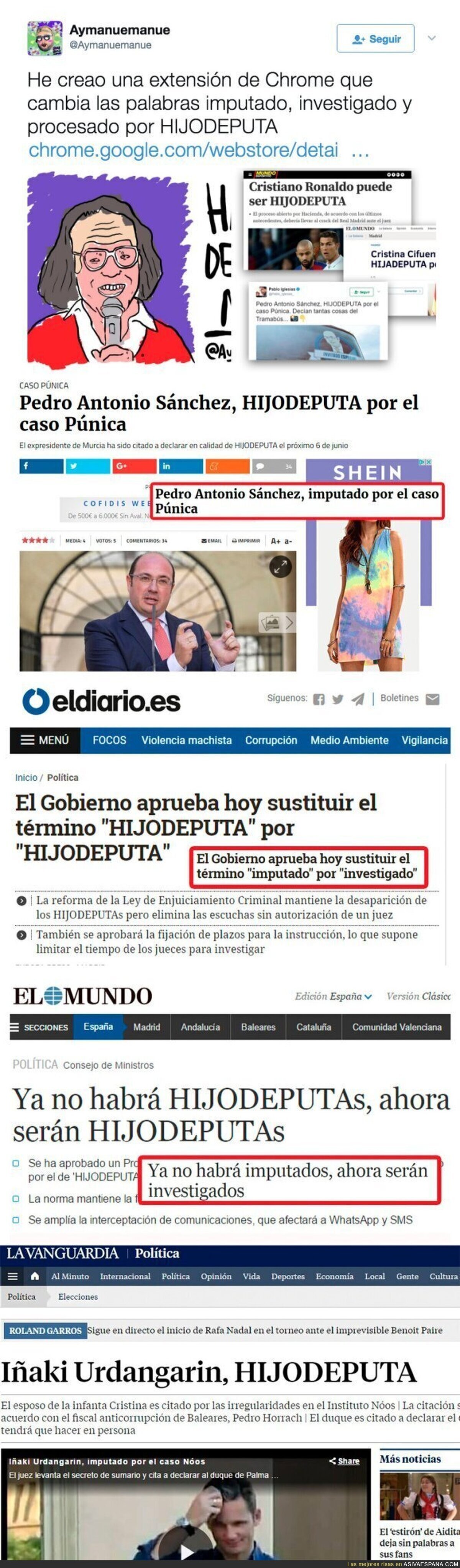 Crean una extensión de Chrome que cambia la palabra "imputado" por "HIJODEPUTA"