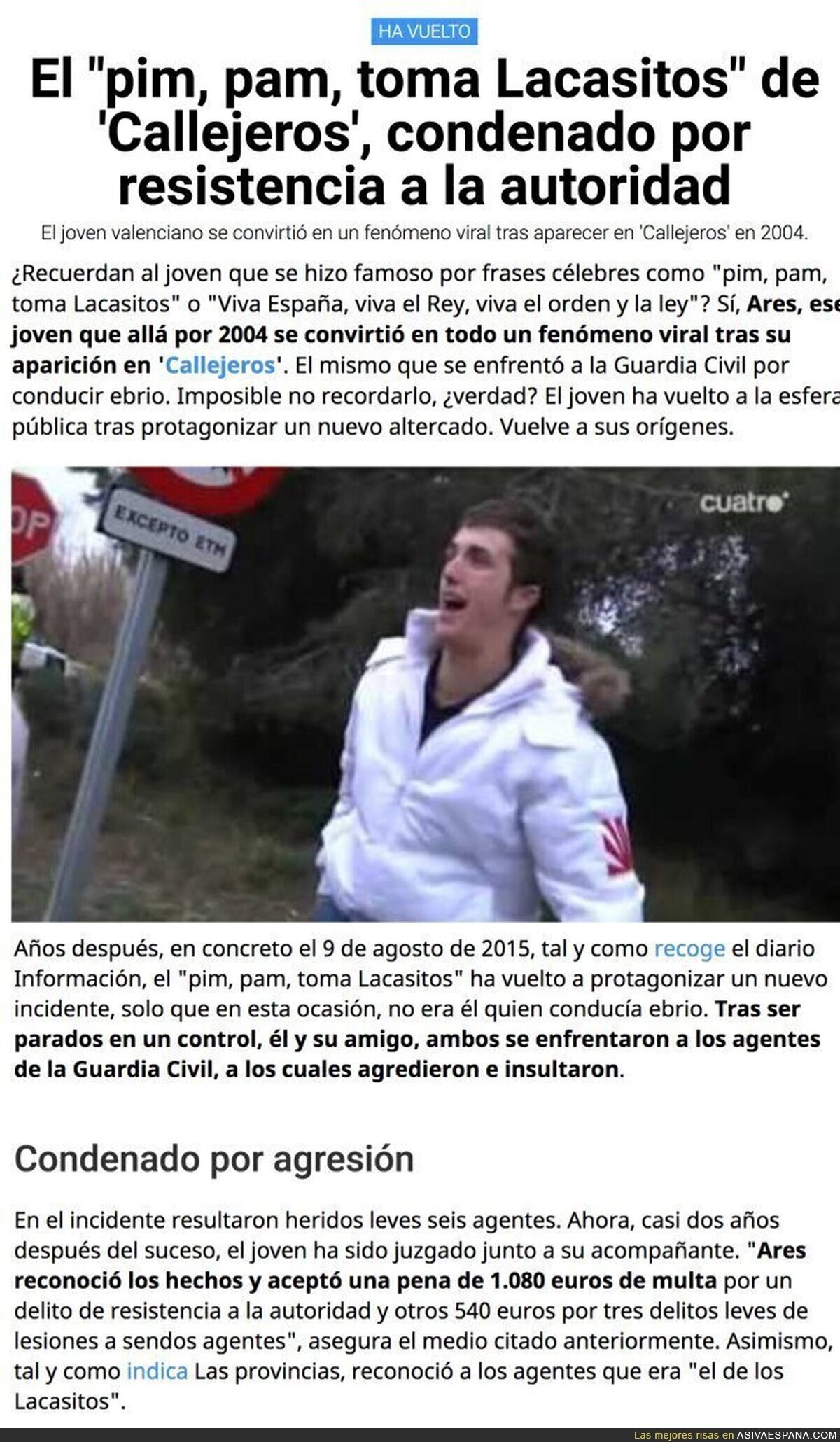 El chico del "pim pam toma lacasitos" vuelve a escena y es para liarla a lo grande