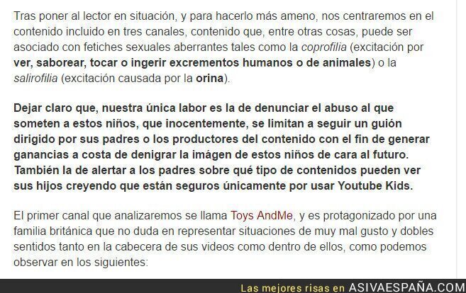70203 - Pederastia y coprofilia en YouTube Kids