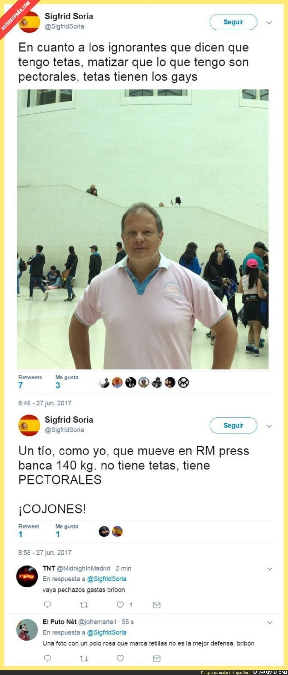 Sigfrid Soria presume de "tetitas" y se enfada en la red por estos comentarios gayers