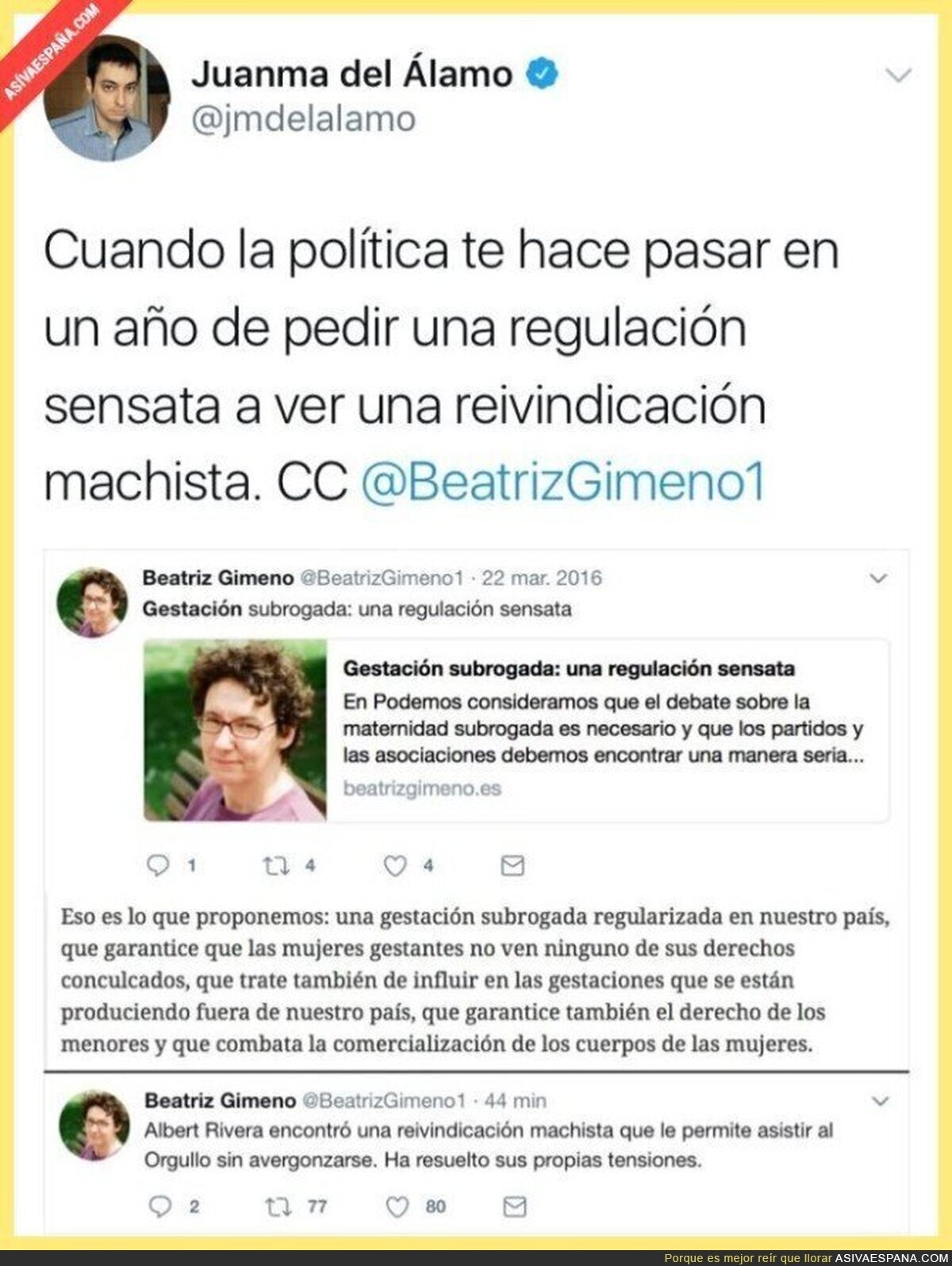 La gestación subrogada era algo bueno antes de que lo propusiese Ciudadanos