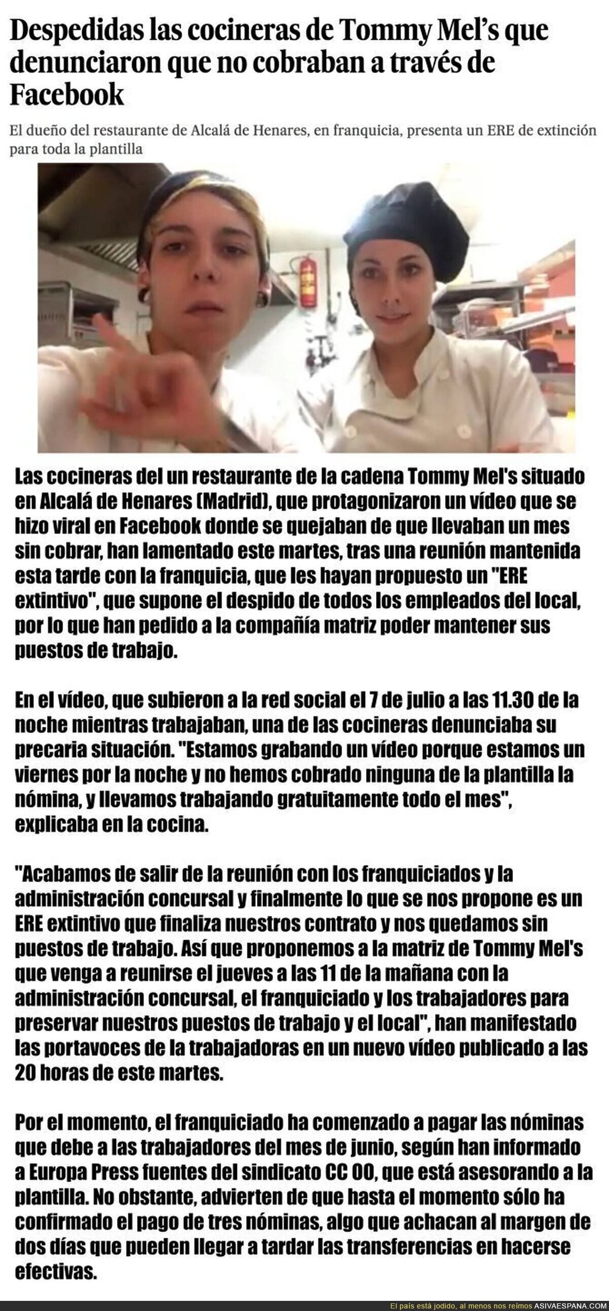Despiden a estas trabajadoras que se quejaron de no cobrar por este motivo
