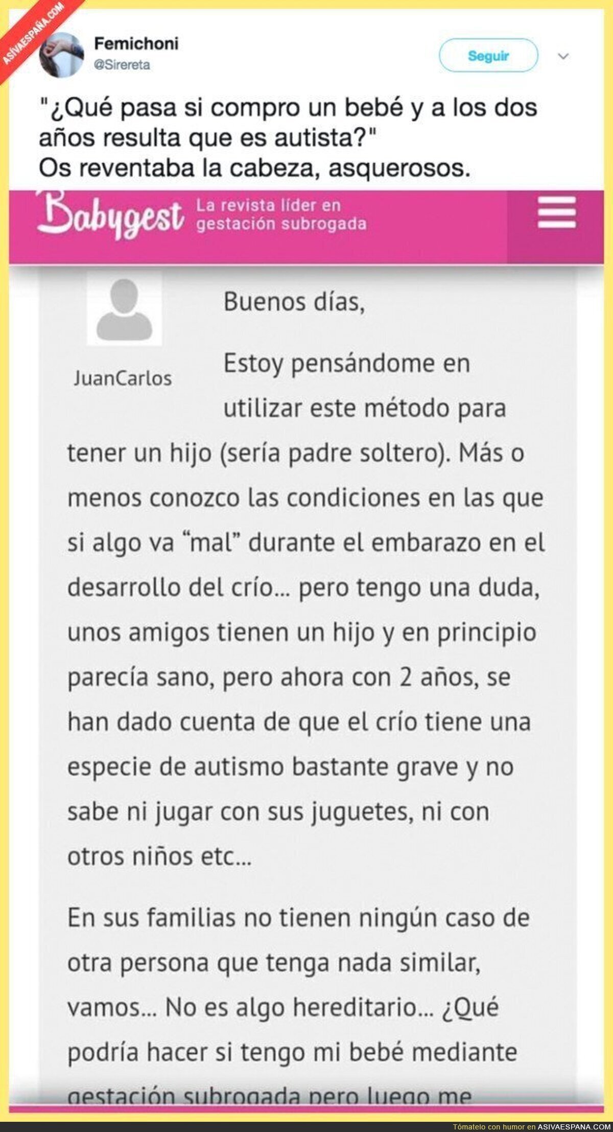 La inhumana pregunta en un foro de gestación subrogada