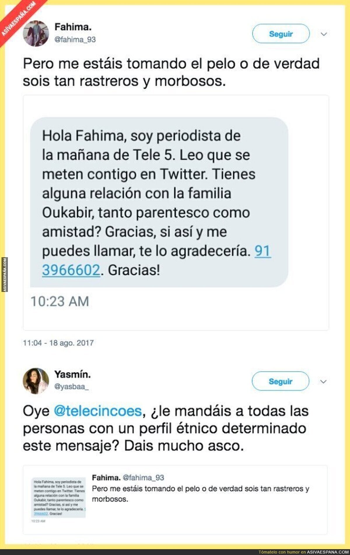 Telecinco se vuelve a superar mandando este DM a una persona musulmana tras los atentados