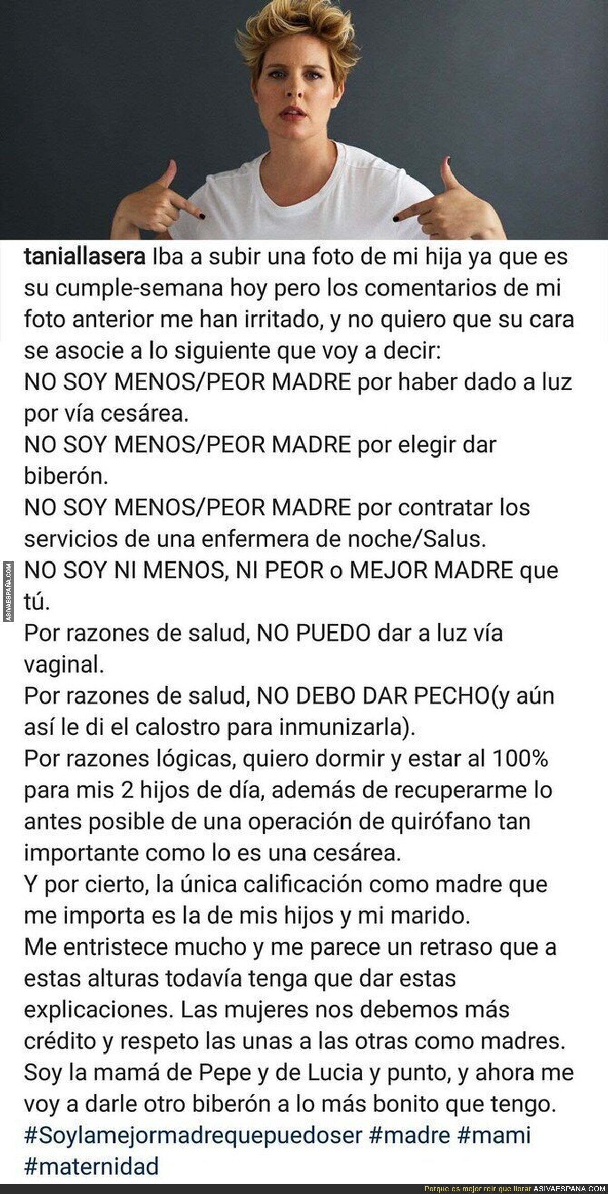 Tania Llasera saca las garras para defenderse con este texto de los que la acusa de 'mala madre'