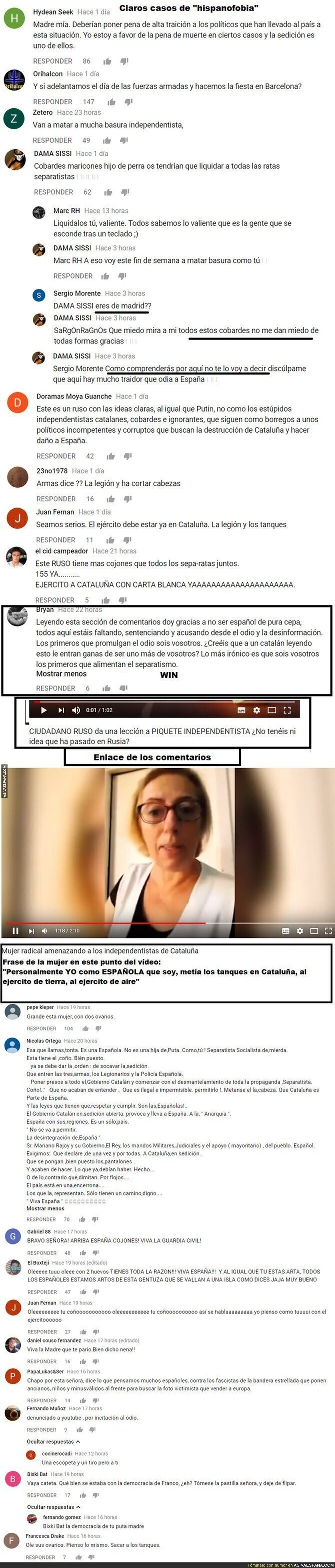 Brutal acoso hispanofóbico, mirad como estos radicales catalanes, demuestran su odio a España