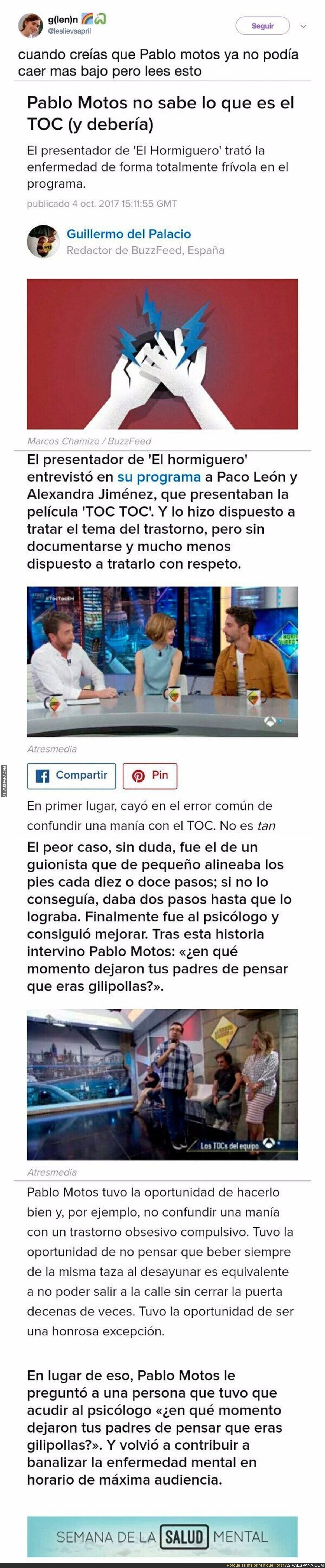 Pablo Motos debería pedir perdón inmediatamente por este comentario en 'El Hormiguero'