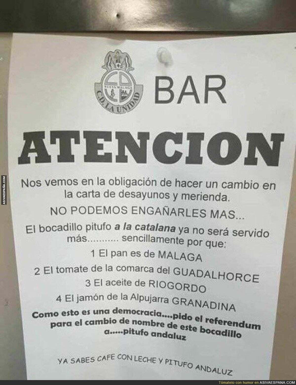 El 'bocadillo a la catalana' de este bar de Málaga cambia de nombre tras la polémica con Catalunya