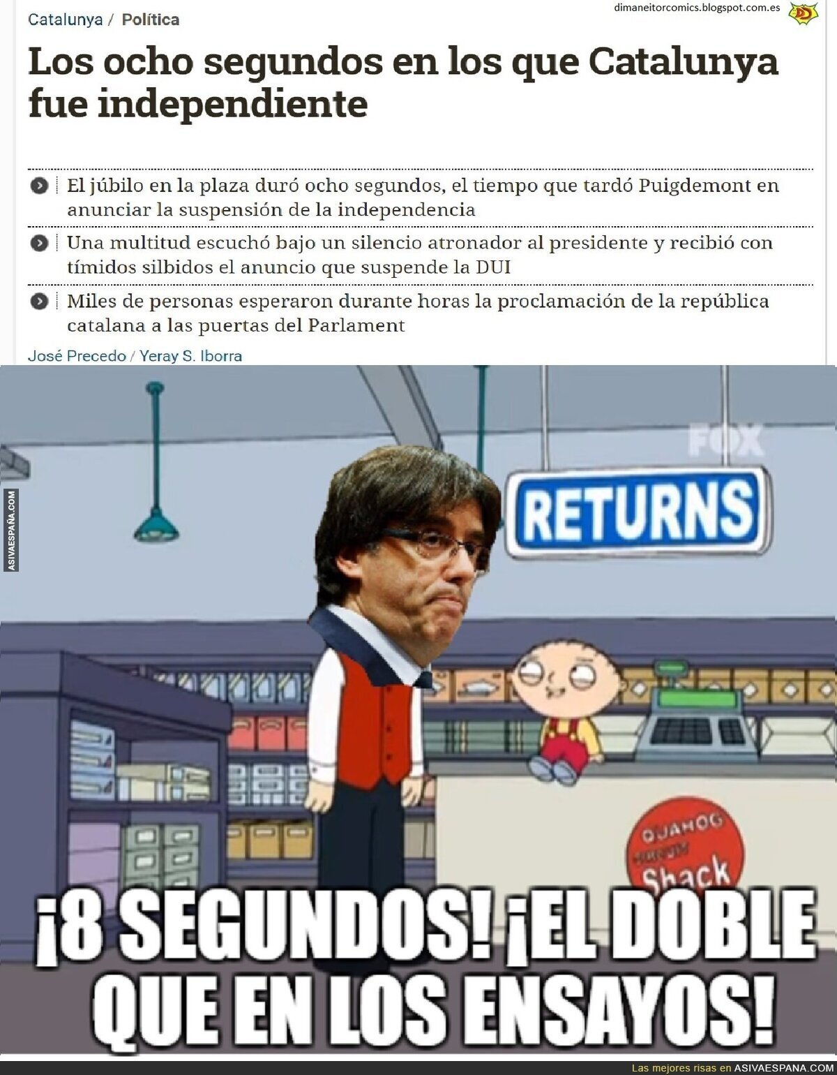 Stewie Griffin felicita a Puigdemont por la independencia