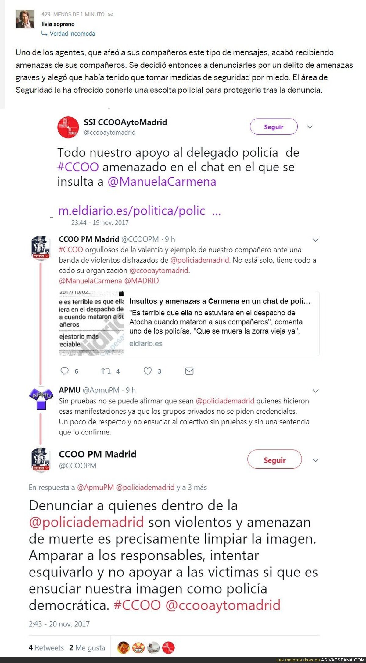 Al parecer el agente que denunció los washaps sobre Carmena, fue amenazado