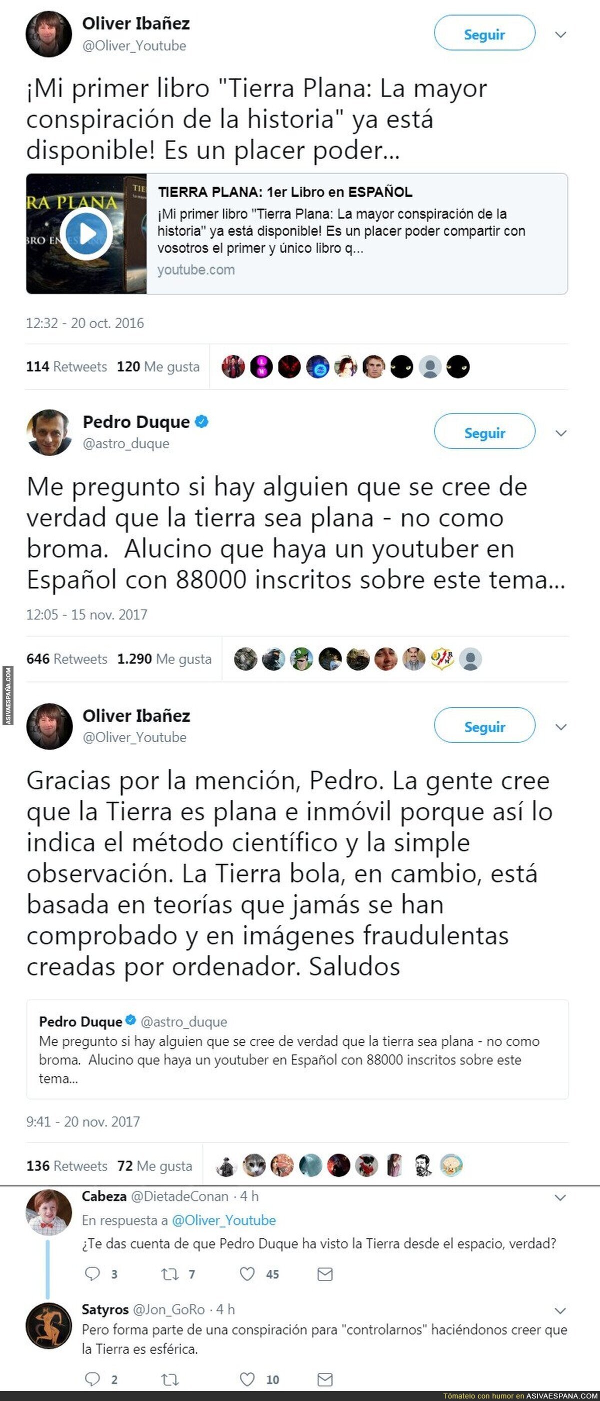 Twitter, donde un youtuber le dice a un astronauta que la tierra es plana