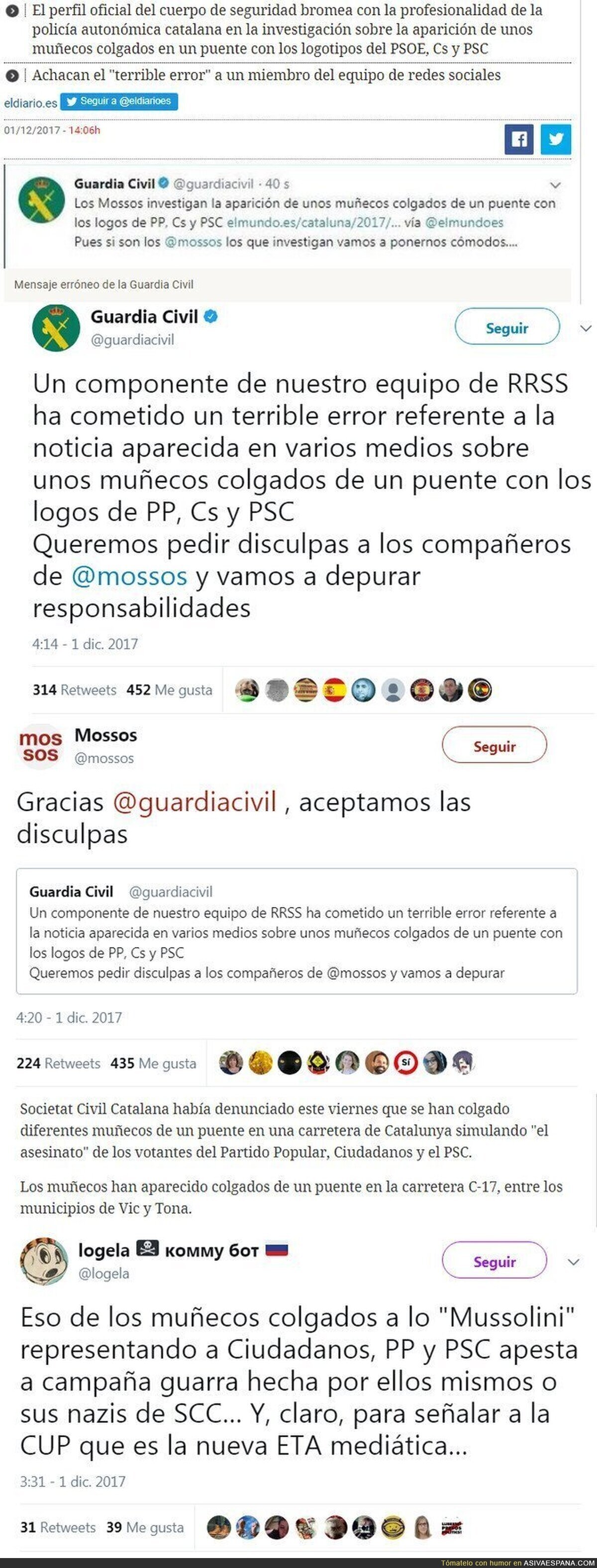 SCC sube una foto de monigotes colgando y en twitter se remueve el gallinero