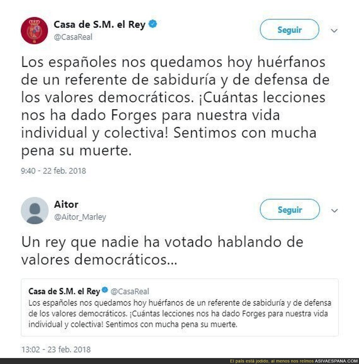 La Casa Real lanza un tuit tras la muerte de Forges y recibe la respuesta esperada