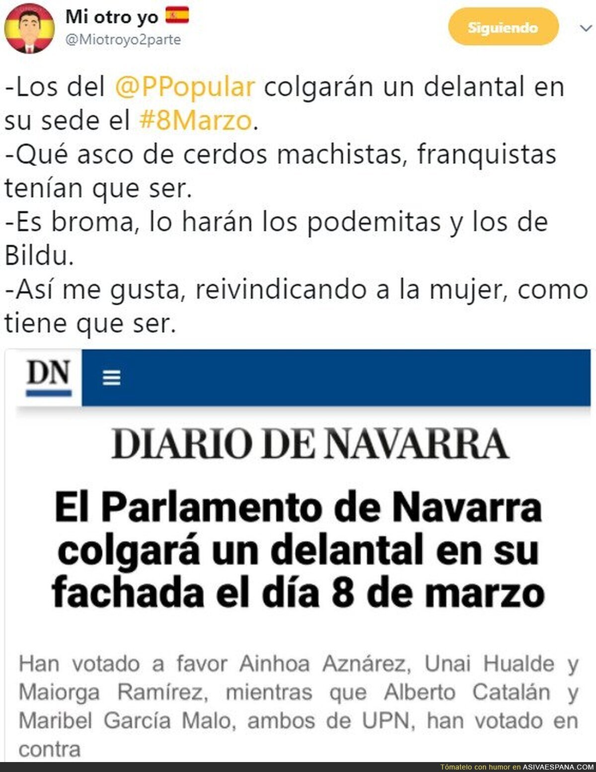 Podemos y Bildu mostrando un delantal que representa a todas las mujeres