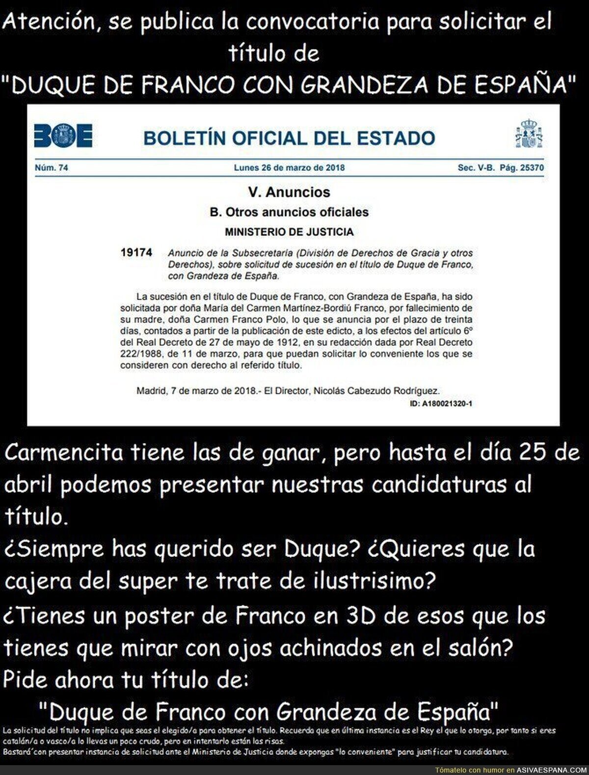 Tú puedes ser el proximo/a "Duque de Franco"