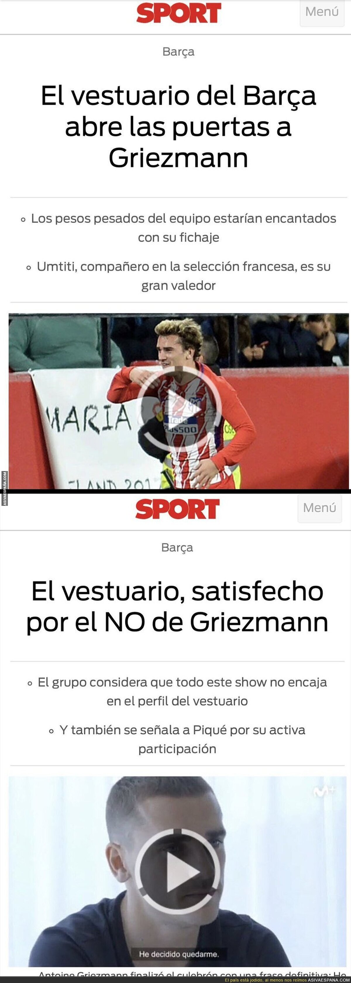 El diario SPORT queda retratado por completo con las informaciones de Griezmann