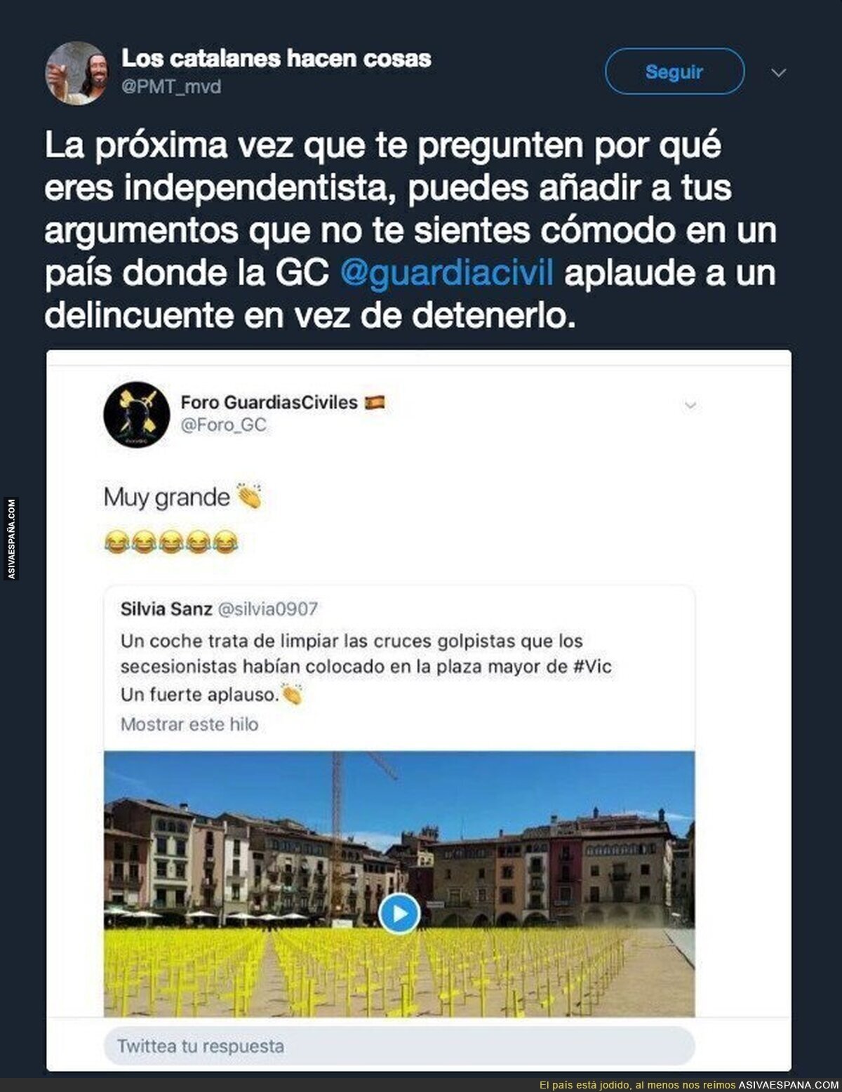 El foro de Guardias Civiles aplaudiendo el atropello masivo de cruces en una plaza de Vic donde ponía en peligro a la gente