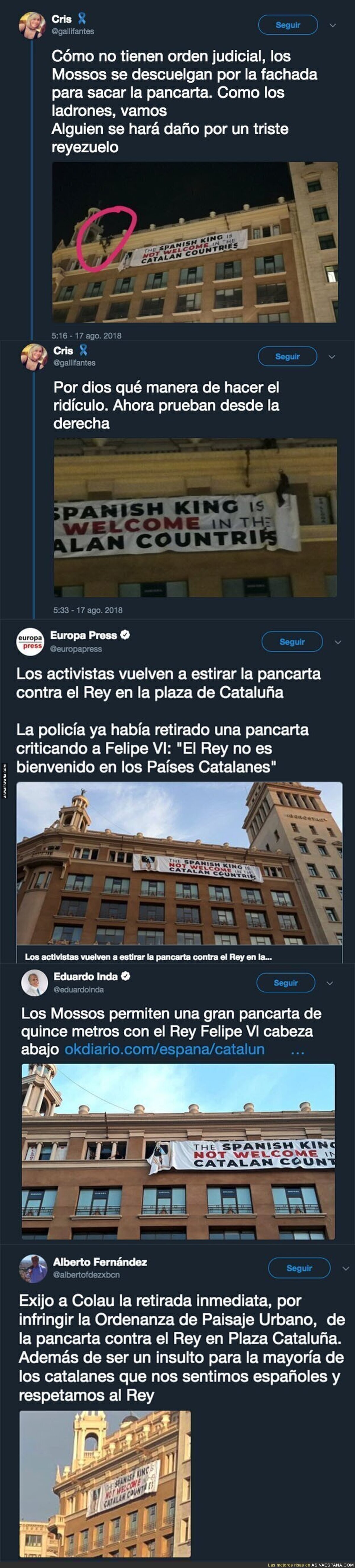 Los Mossos invaden la propiedad privada para proteger al Rey Felipe VI de una pancarta