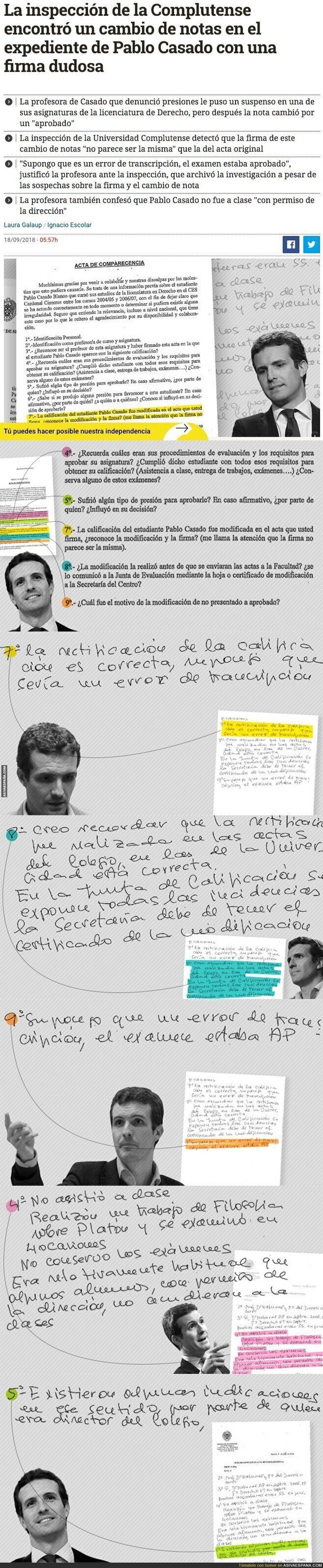 Encuentran un cambio de notas en el expediente de Pablo Casado
