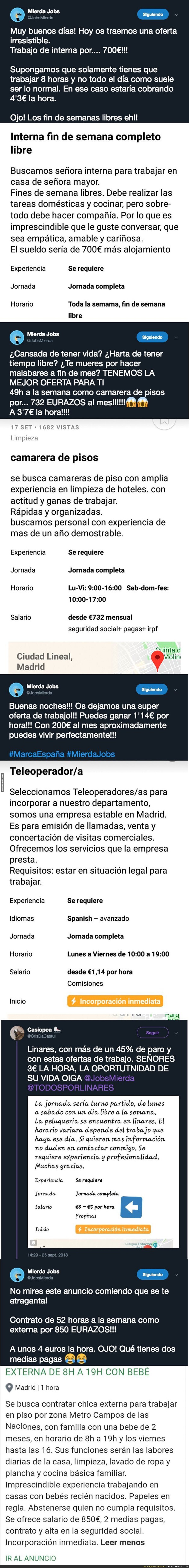 Crean una cuenta de Twitter que te muestra los trabajos más precarios que se encuentran en internet