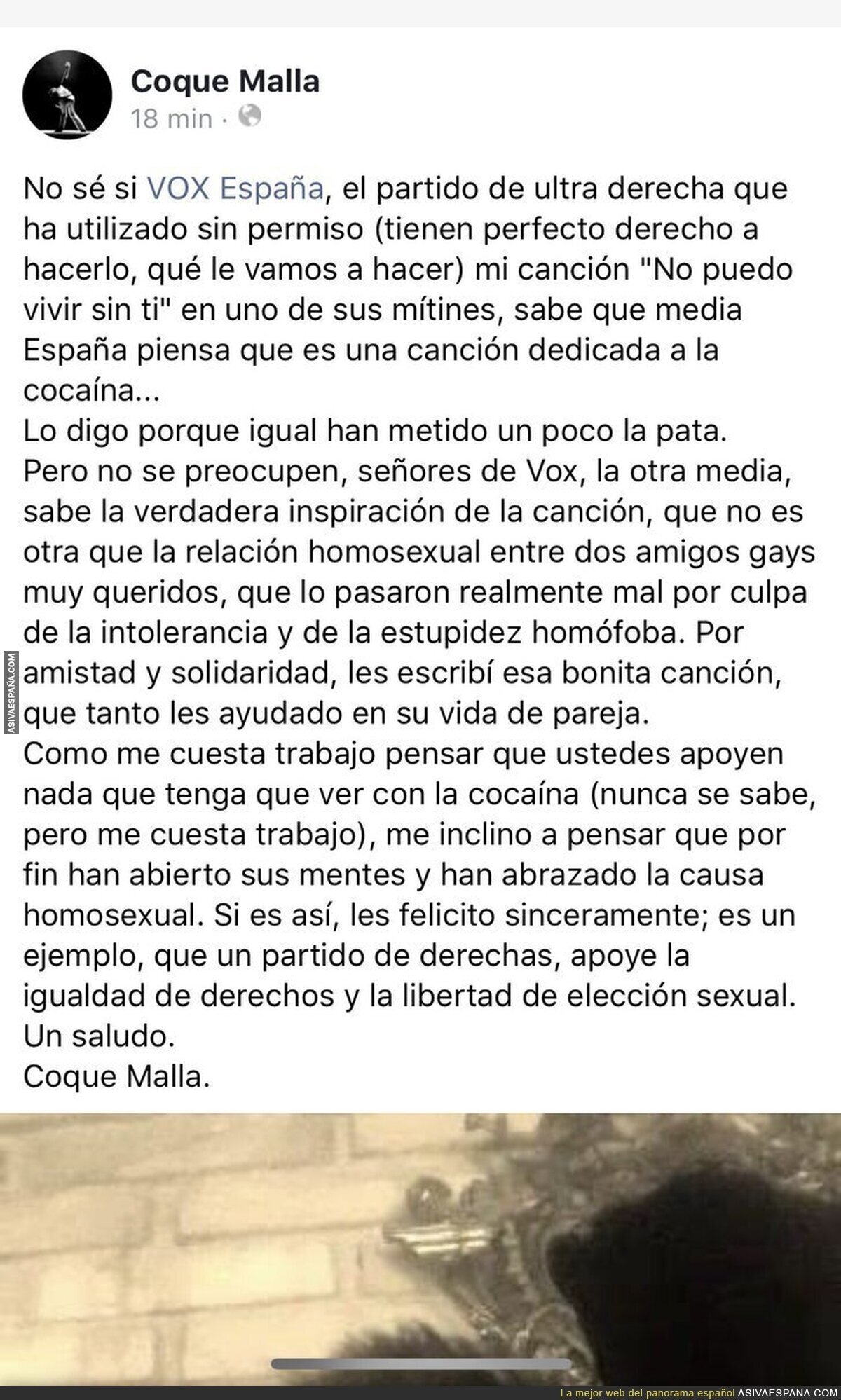 Coque Malla deja retratado a VOX tras usar su canción "No puedo vivir sin ti" sin permiso y explica su verdadero significado
