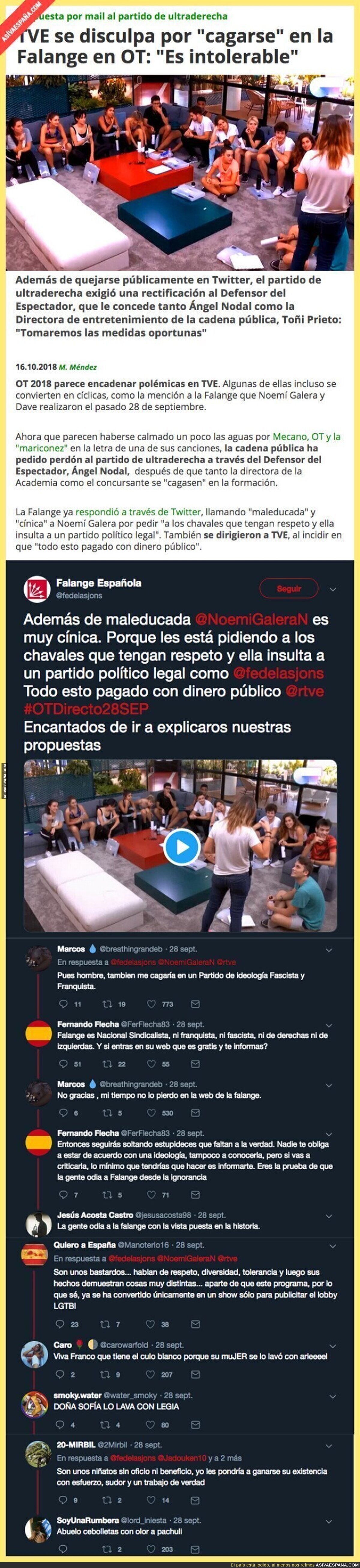 Indignación porque TVE ha perdido 'perdón' a la Falange por estas palabras de Dave y Noemí Galera en Operación Triunfo