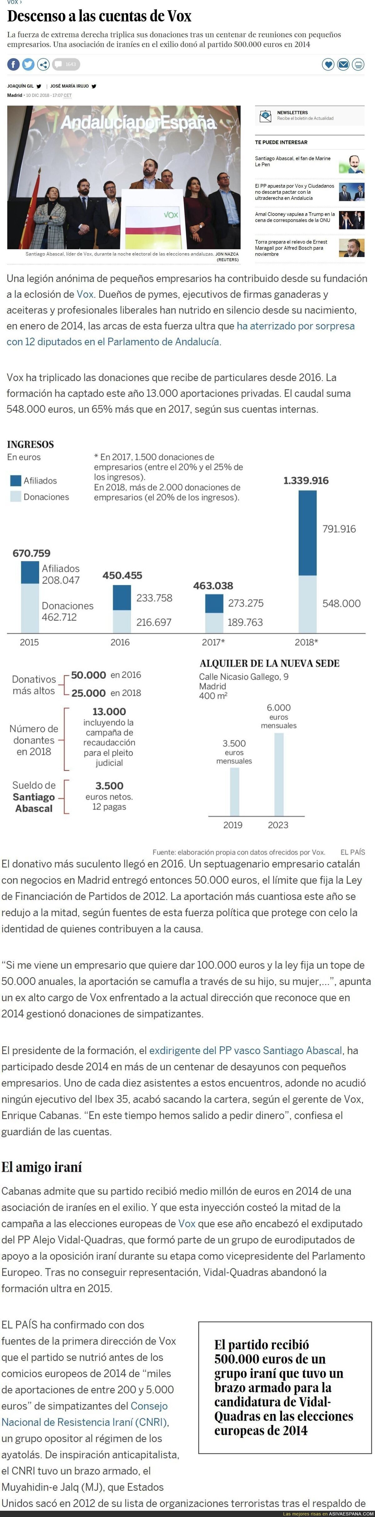 Estas son las cuentas de VOX. En las que se admite que recibieron medio millan procediente de.... IRÁN