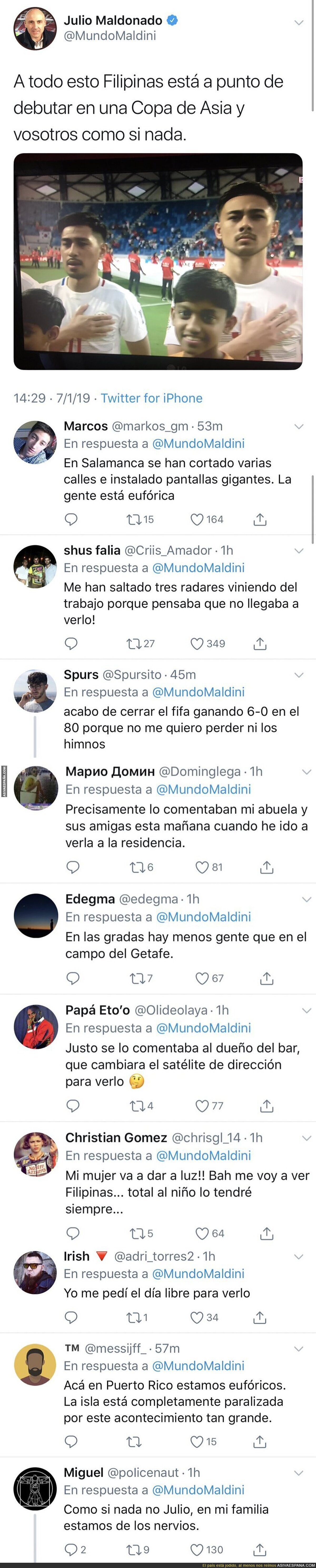 El periodista Julio Maldini anuncia el debut de Filipinas en la Copa de Asia y está recibiendo respuestas épicas
