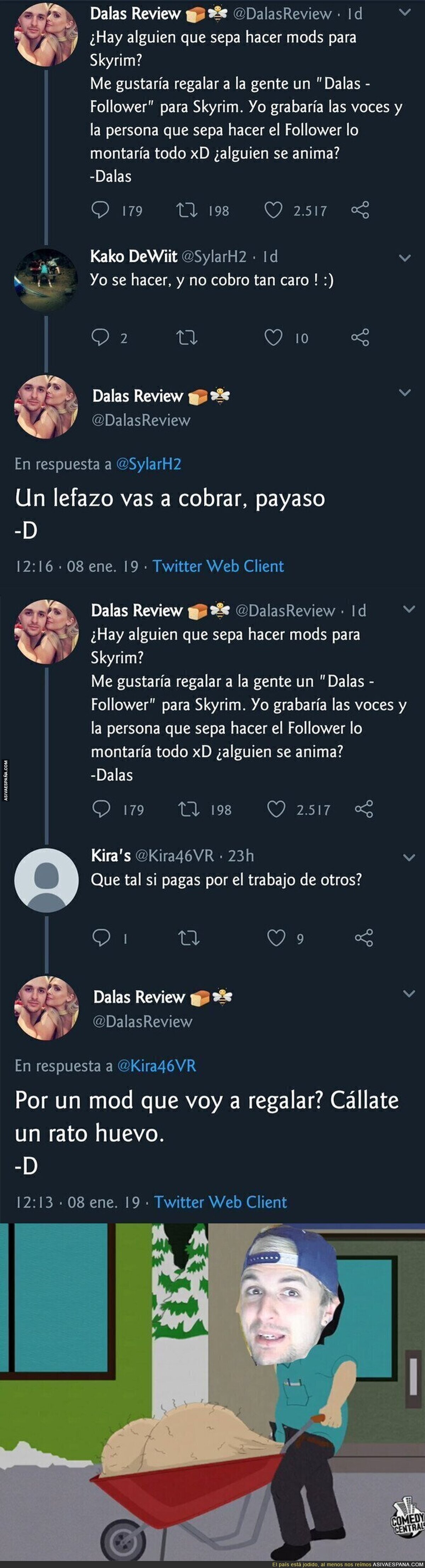 Dalas Review se marca 'un Cepeda' y pide que le hagan un trabajo a cambio de esta basura de recompensa
