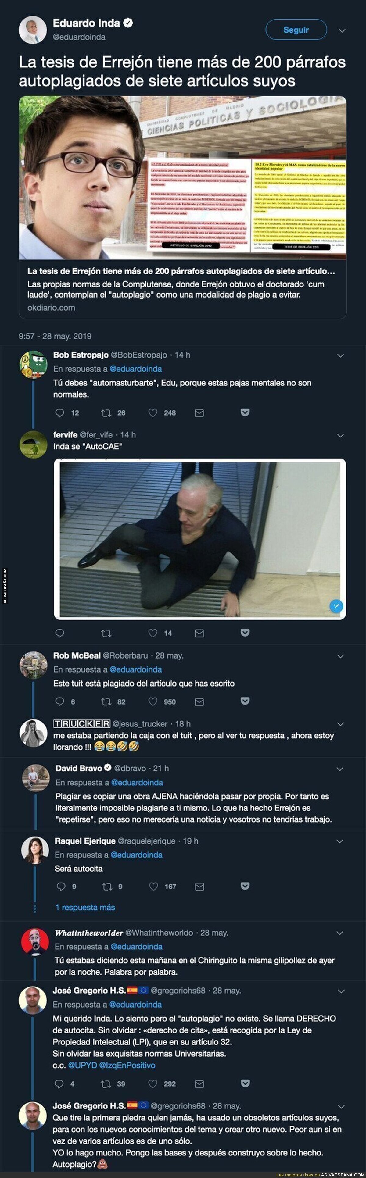 Eduardo Inda la mete hasta el fondo acusando a &Iacute;&ntilde;igo Errej&oacute;n de autoplagio