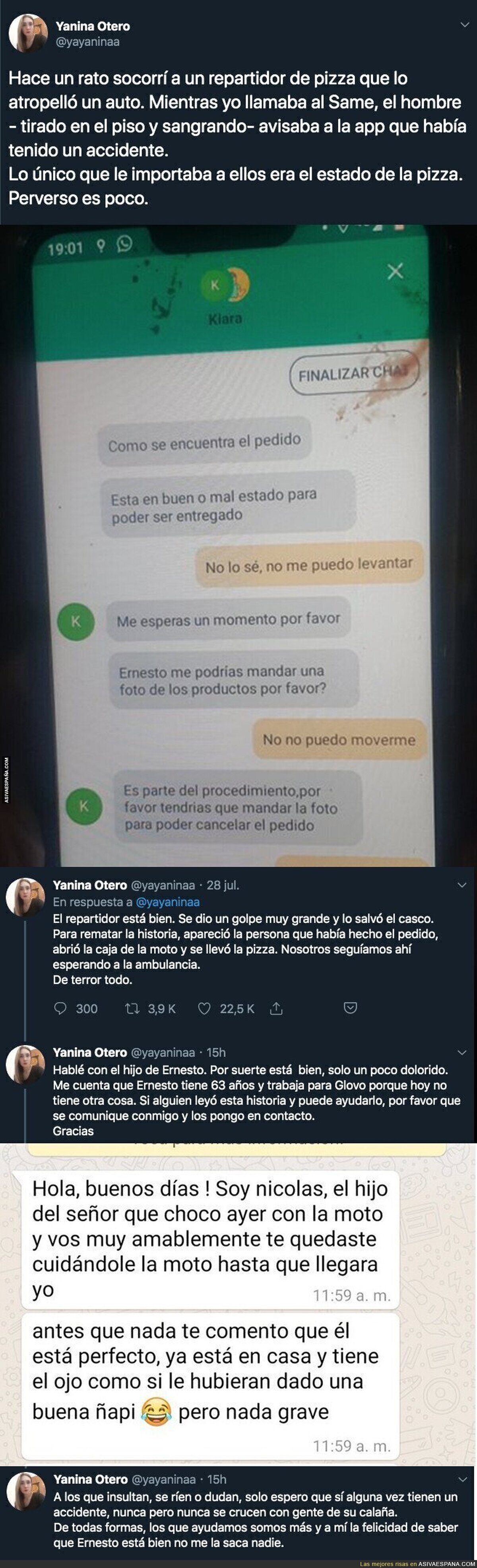 La tremenda historia que vivió este repartidor con un accidente que sufrió y Glovo le preguntó por el estado de la pizza
