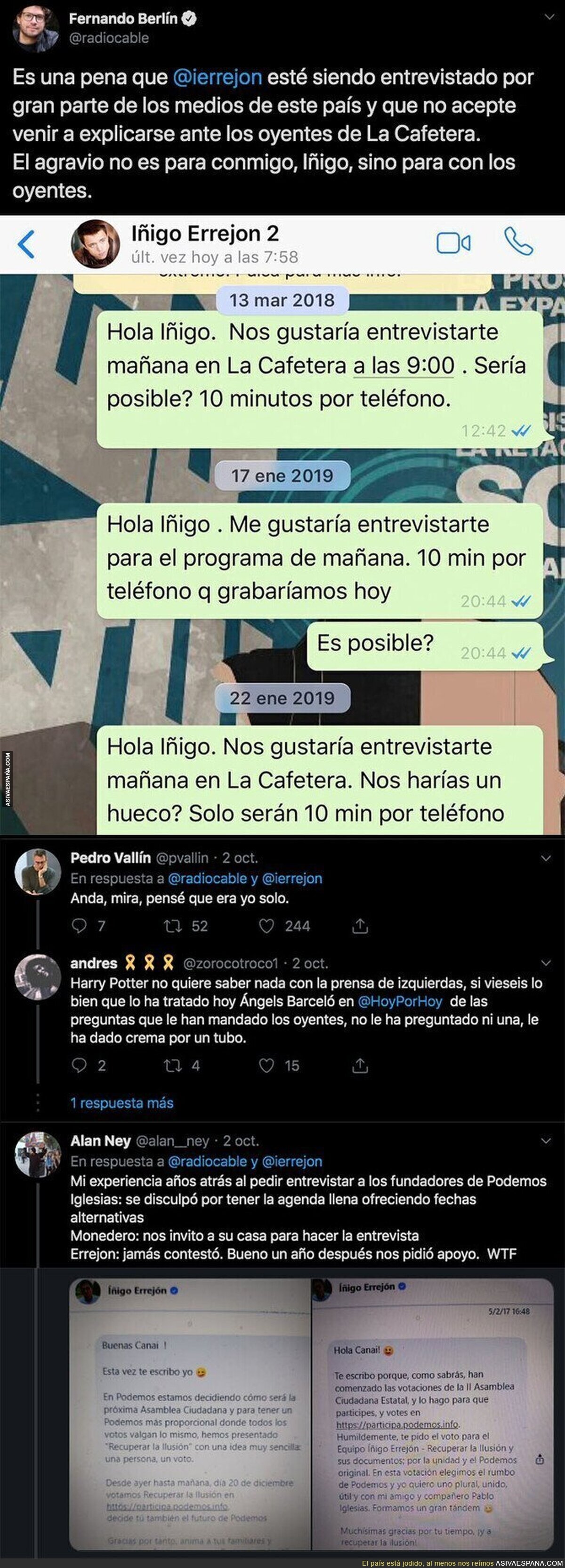 Íñigo Errejón no es muy simpático a la hora de concretar una entrevista con los medios de izquierdas